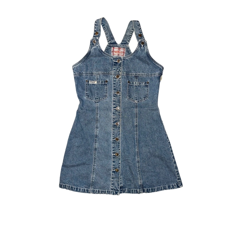 Revolt Denim Dress Women Small Blue Button Front Vintage 90s Pinafore